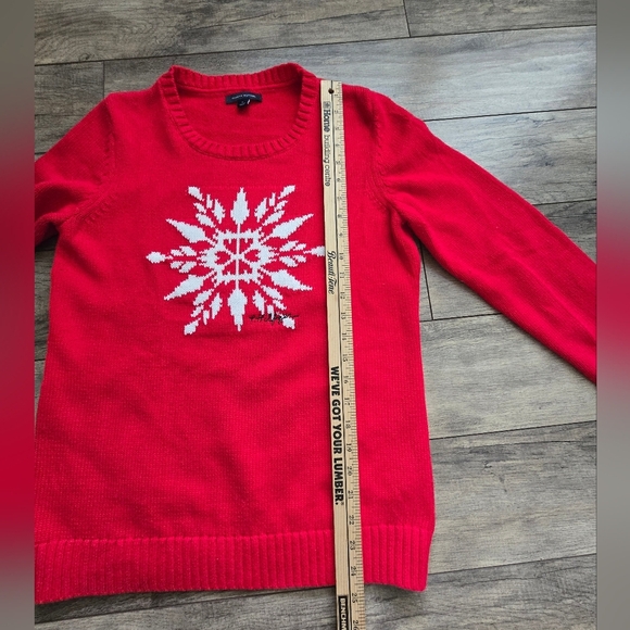 Tommy Hilfiger Womens Medium Red Cotton Snowflake Winter Sweater - Picture 8 of 10